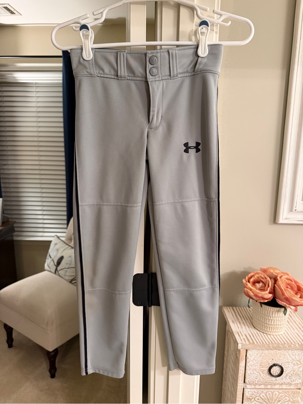 Under Armour Youth S Baseball Pants - Gray with Black Piping